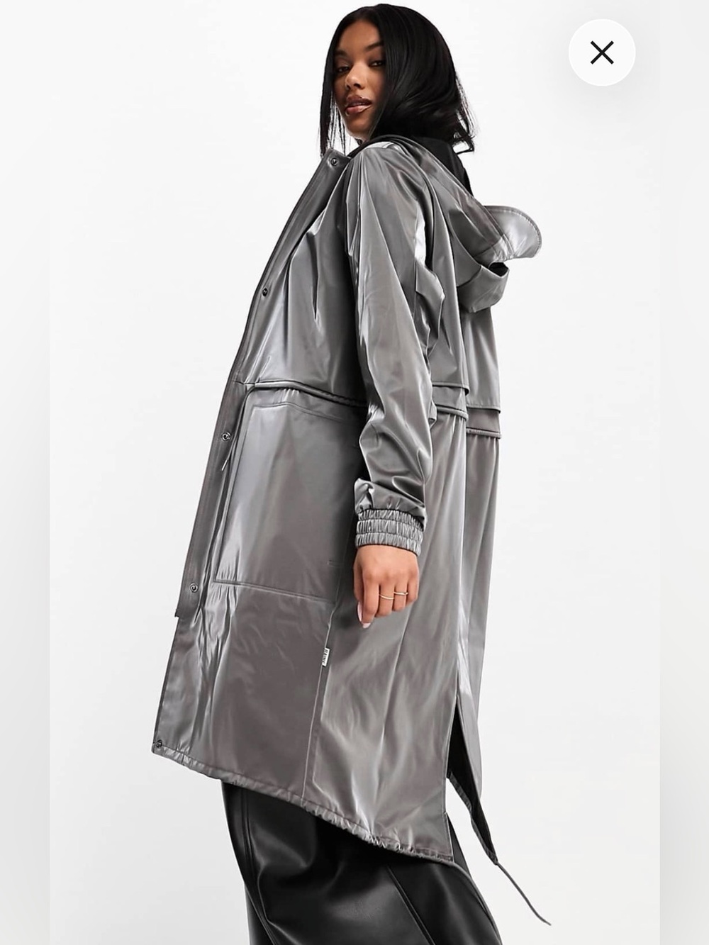 Rains Metallic Silver Hooded Parka